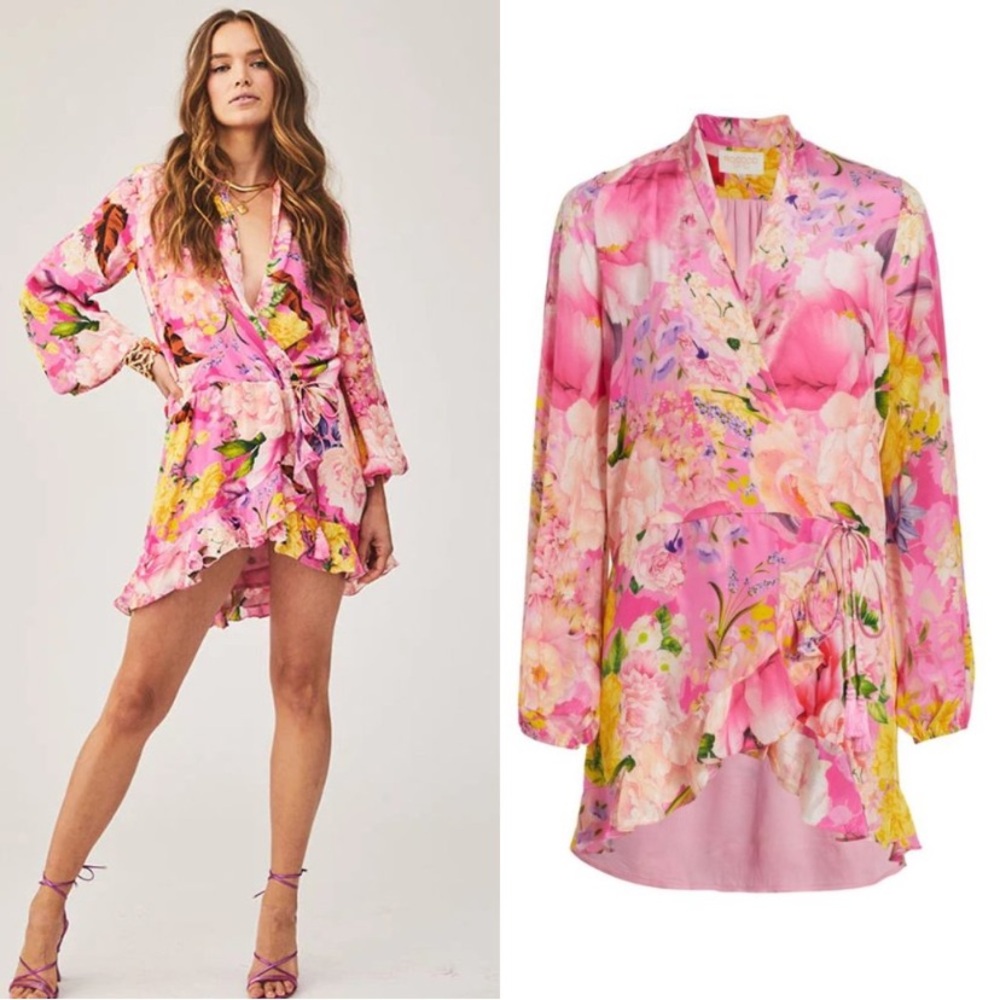 Rococo Sand floral ruffle wrap dress